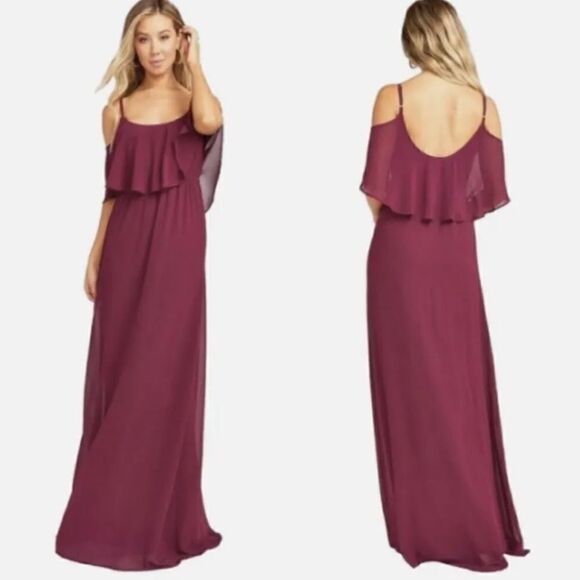 NWT Show Me Your Mumu - Caitlin Ruffle Maxi Dress color Merlot Chiffon Size S - Picture 1 of 7